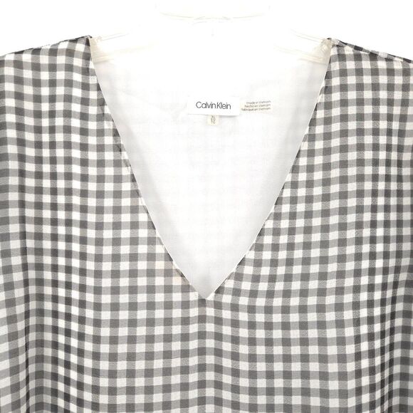 Calvin Klein chiffon flare sleeve gingham tunic top womens Size XL black white - Picture 5 of 11